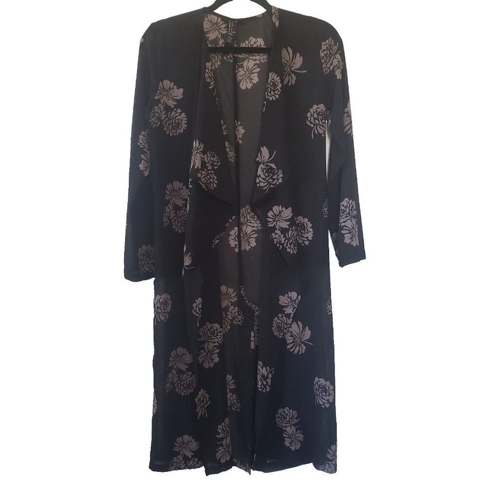 Forever 21 Black Tunic Top Cover Up Floral Sheer Flowy Witchy Duster S Boho...